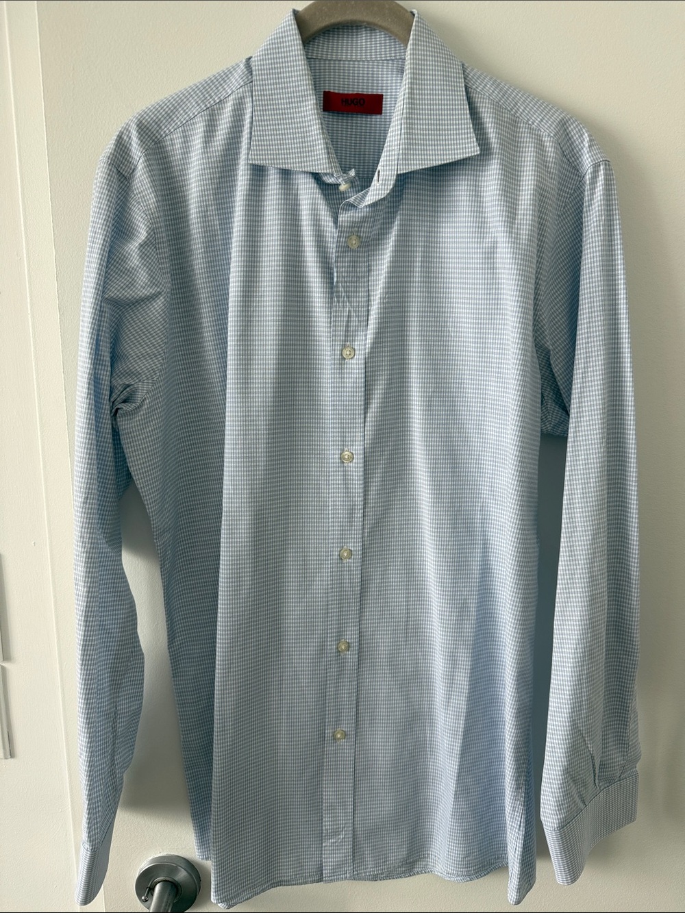 Hugo Boss Light Blue Micro-Check Button-Down Dress Shirt